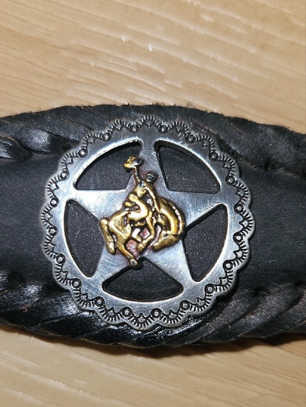 Men's Black Leather Western Belt with Decorative Concho